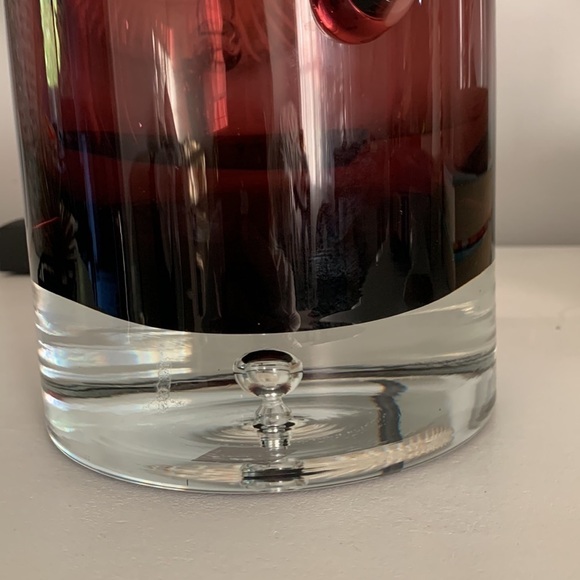 MCM Krosno Poland Block Art Glass With handles Vase Purple Clear Base Bubble - Picture 5 of 17